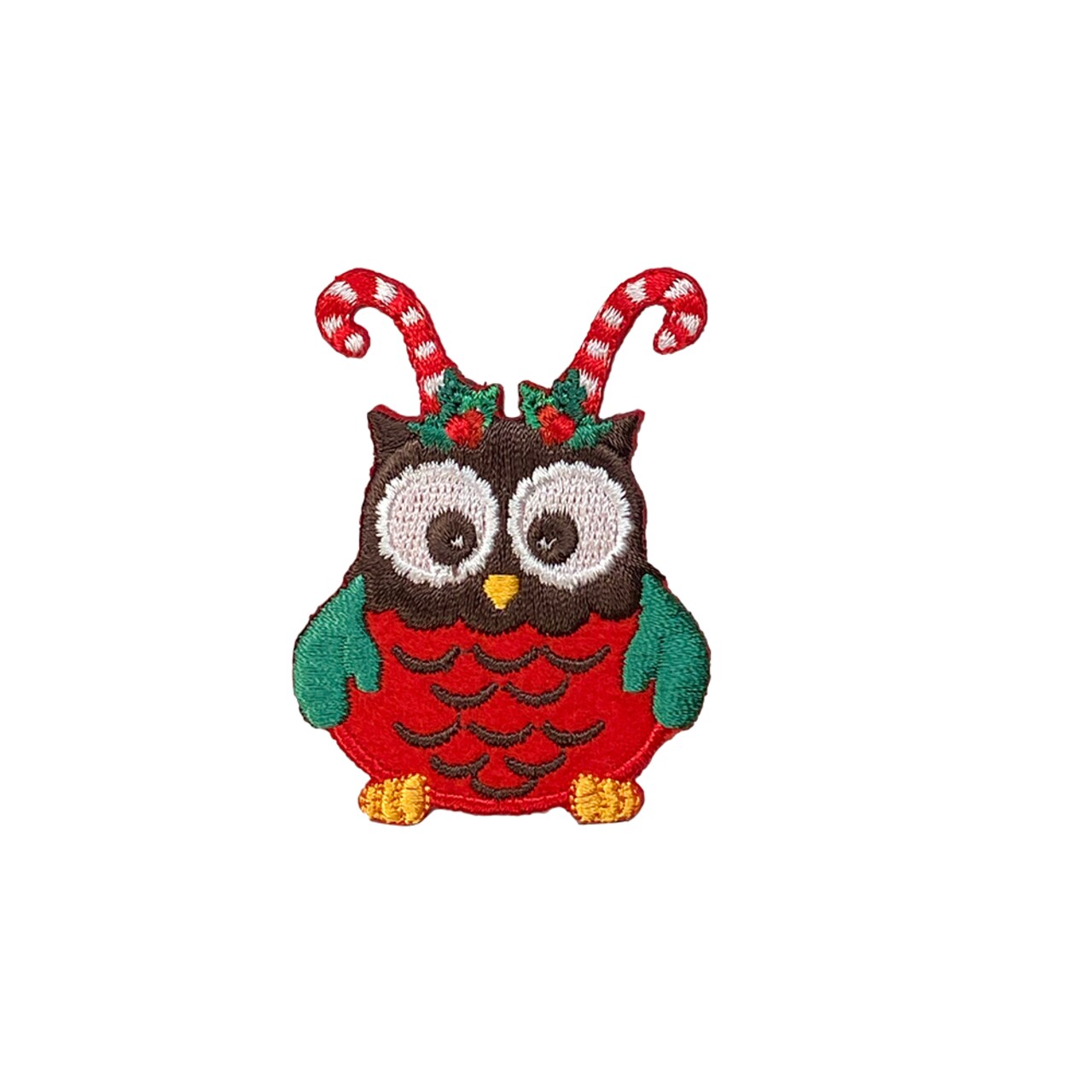 Christmas Owl, Candy Cane Antlers, Embroidered, Iron on Patch